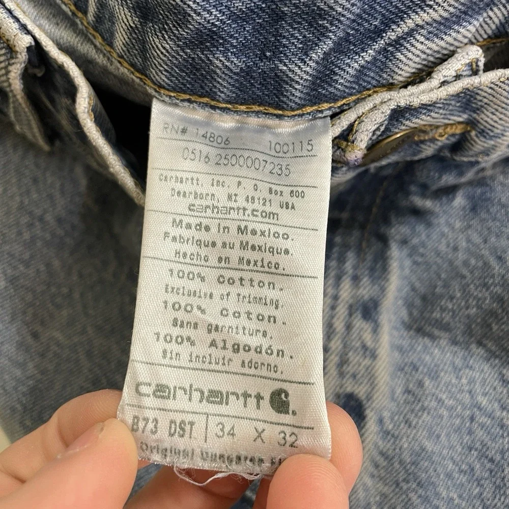 Vtg Carhartt Double Knee Pants Mens 34x32 Thrashed Distressed B73 DST Blue Jeans